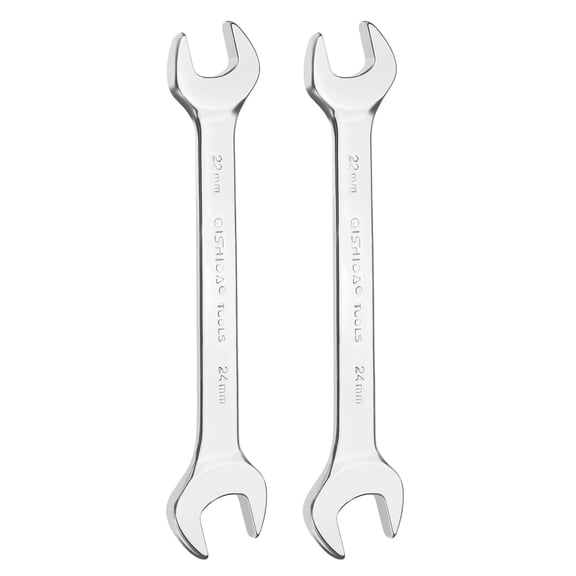 Uxcell 2pcs Double Open End Wrench 22mm x 24mm Metric 15 Degree Offset Angle Small Flat Head Wrench Mirror Polished Open Ended Spanner for Automotive Repair Furniture Assembly