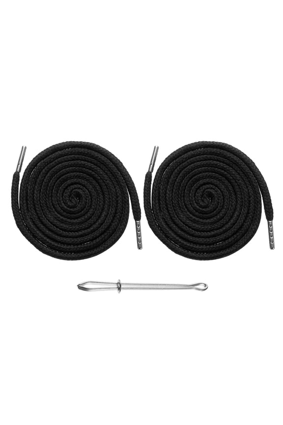 2pcs Drawstring Cords 51" Replacement Drawstring Hoodie String Sewing Tool with Easy Threader for Hoodie Sweatpants Jackets Pants Hats Coats Bags, Black