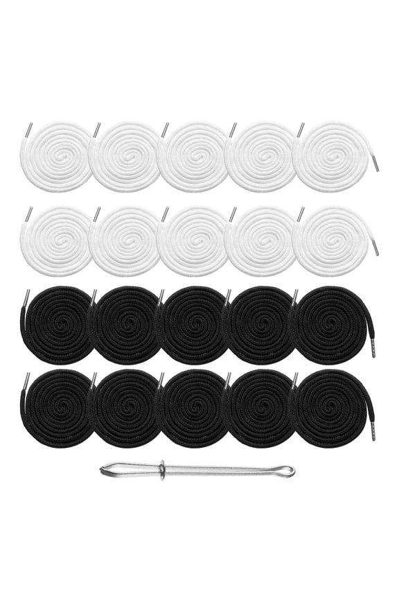 20pcs Drawstring Cords 51" Replacement Drawstring Hoodie String Sewing Tool with Easy Threader for Hoodie Sweatpants Jackets Pants Hats Coats Bags, White+Black