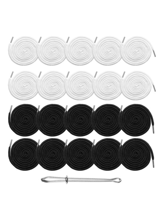 20pcs Drawstring Cords 51" Replacement Drawstring Hoodie String Sewing Tool with Easy Threader for Hoodie Sweatpants Jackets Pants Hats Coats Bags, White+Black