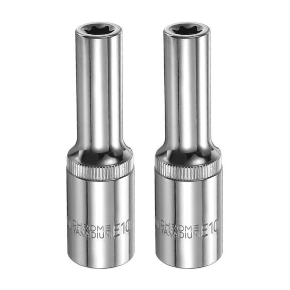 Uxcell 2pcs E-Torx Socket 1/2" Drive E10 Star 3.1" Length 6 Point Spline Socket
