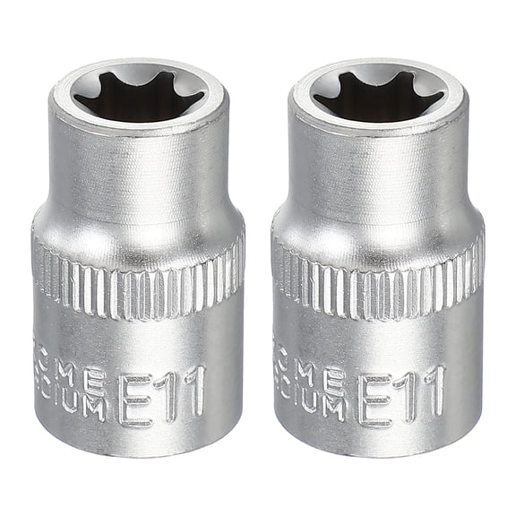 Uxcell 2pcs E-Torx Socket 3/8" Drive E11 Star Metric Socket 1.2" Length External Torx Shallow Sleeve 35K Alloy Steel Chrome 6 Point Spline Sleeve for Auto Repairs