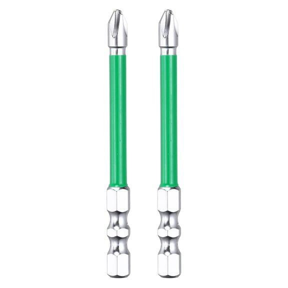 Uxcell 2pcs Electrician Impact Screwdriver Bit 3" FPH2 Electric Bits 1/4" Hex Shank S2 Magnetic Slotted Phillips Screw Driver Drill for Electrical Air Switch, Silver/Green