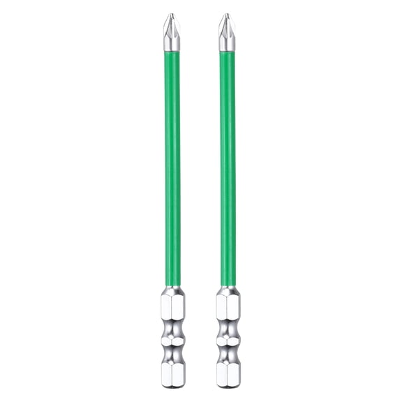 Uxcell 2pcs Electrician Impact Screwdriver Bit 4" FPZ1 Electric Bits 1/4" Hex Shank S2 Magnetic Slotted Phillips Screw Driver Drill for Electrical Air Switch Breaker, Silver/Green