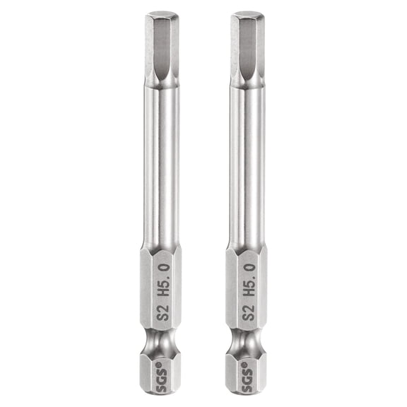 Uxcell 2pcs Flat Hex Screwdriver Bit 5mm (H5) 1/4" Hex Shank 2.56" Long Magnetic