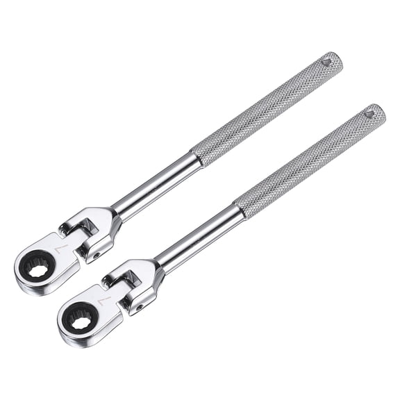 Uxcell 2pcs Flex Head Ratcheting Wrench 7mm Metric Carbon Steel Chrome Plating Quick-release 12-Point 72-Tooth Ratchet Wrench with Anti-slip Handle for Auto Repair Machine Maintenance