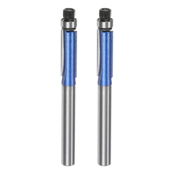 Uxcell 2pcs Flush Trim Router Bit 6mm Shank 1/4" Dia for Woodworking, Silver Blue