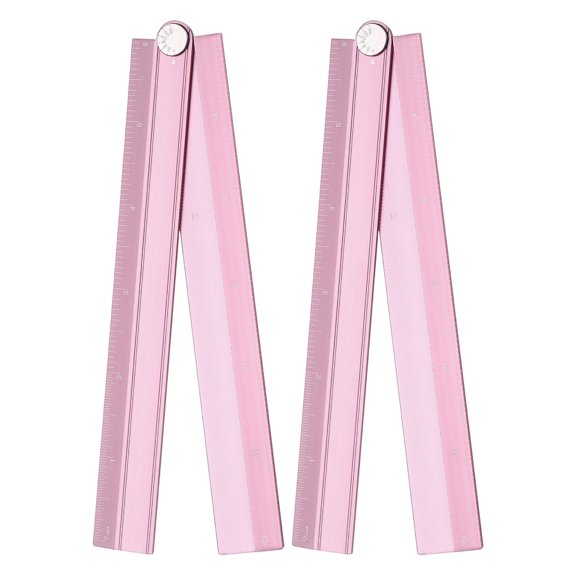 Uxcell 2pcs Folding Straight Ruler 12" SAE Aluminum Alloy Protractor Foldable Angle Ruler Geometric Measuring Tool with Angle Line for Architects Artists Designers Classroom Office, Pink
