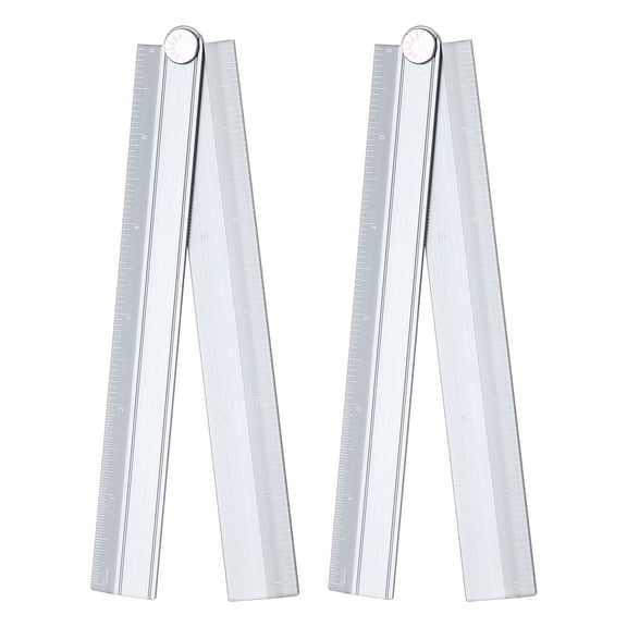 Uxcell 2pcs Folding Straight Ruler 12" SAE Aluminum Alloy Protractor Foldable Angle Ruler Geometric Measuring Tool with Angle Line for Architects Artists Designers Classroom Office, Gray