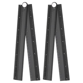 Uxcell 2pcs Folding Straight Ruler 12" SAE Aluminum Alloy Protractor Foldable Angle Ruler Geometric Measuring Tool with Angle Line for Architects Artists Designers Classroom Office, Black