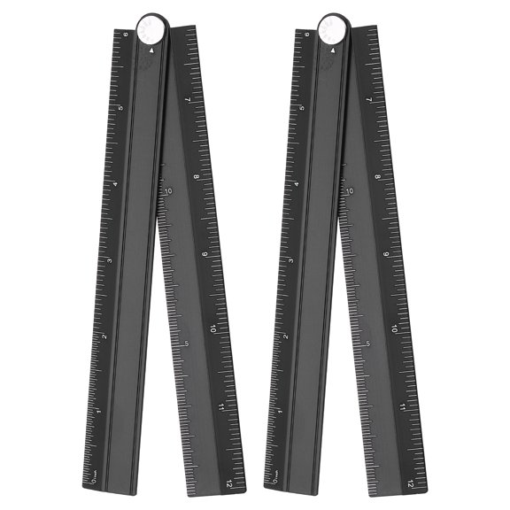 Uxcell 2pcs Folding Straight Ruler 12" SAE Aluminum Alloy Protractor Foldable Angle Ruler Geometric Measuring Tool with Angle Line for Architects Artists Designers Classroom Office, Black