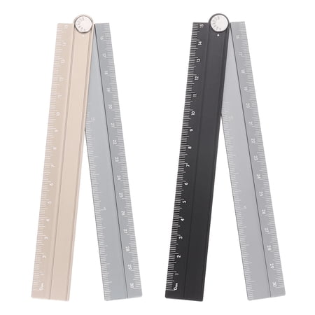 Uxcell 2pcs Folding Straight Ruler 30cm Metric Aluminum Alloy Protractor Foldable Angle Ruler Geometric Measuring Tool with Angle Line for Architects Artists, Black Silver/Gold Silver