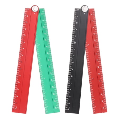Uxcell 2pcs Folding Straight Ruler 30cm Metric Aluminum Alloy Protractor Foldable Angle Ruler Geometric Measuring Tool with Angle Line for Architects Artists Office, Black Red/Red Green