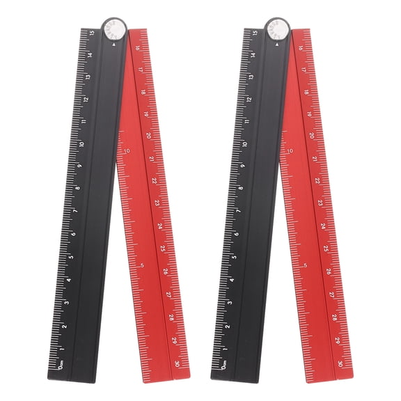 Uxcell 2pcs Folding Straight Ruler 30cm Metric Aluminum Alloy Protractor Foldable Angle Ruler Geometric Measuring Tool with Angle Line for Architects Artists Office, Black Red