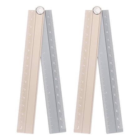 Uxcell 2pcs Folding Straight Ruler 30cm Metric Aluminum Alloy Protractor Foldable Angle Ruler Geometric Measuring Tool with Angle Line for Architects Artists Office, Gold Tone Silver Tone