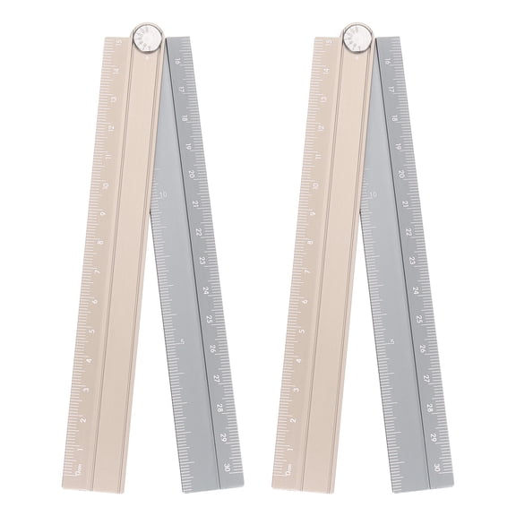Uxcell 2pcs Folding Straight Ruler 30cm Metric Aluminum Alloy Protractor Foldable Angle Ruler Geometric Measuring Tool with Angle Line for Architects Artists Office, Gold Tone Silver Tone