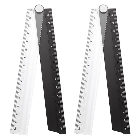 Uxcell 2pcs Folding Straight Ruler 30cm Metric Aluminum Alloy Protractor Foldable Angle Ruler Geometric Measuring Tool for Architects Artists Office, Black