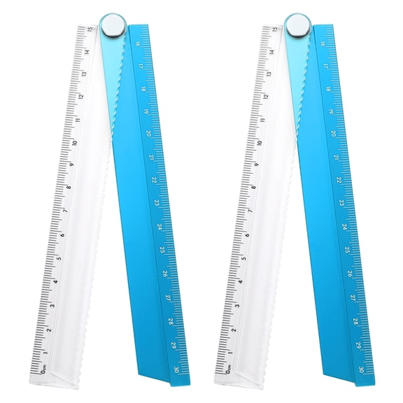 Uxcell 2pcs Folding Straight Ruler 30cm Metric Aluminum Alloy Protractor Foldable Angle Ruler Geometric Measuring Tool for Architects Artists Office, Blue
