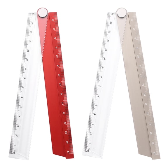 Uxcell 2pcs Folding Straight Ruler 30cm Metric Aluminum Alloy Protractor Foldable Angle Ruler Geometric Measuring Tool for Architects Artists Office, Red/Gold Tone