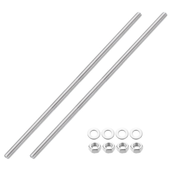 Uxcell 2pcs Fully Threaded Rod, M8 x 250mm 201 Stainless Steel Right Hand Threads Rods with Nuts and Flat Washer Fully Studding Rod Bar for Clamps, Hangers and U-Bolts