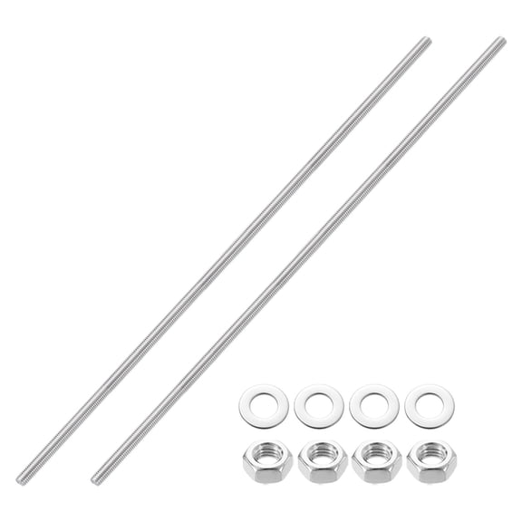 Uxcell 2pcs Fully Threaded Rod, M8 x 400mm 201 Stainless Steel Right Hand Threads Rods with Nuts and Flat Washer Fully Studding Rod Bar for Clamps, Hangers and U-Bolts