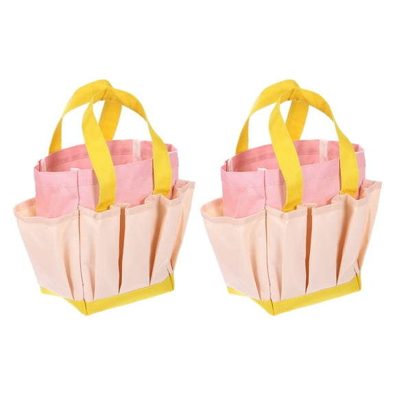 Uxcell 2pcs Garden Tool Bag 29.5cm x 10cm x 30cm Oxford Large Bag with Pockets Garden Tote Bag, Light Pink