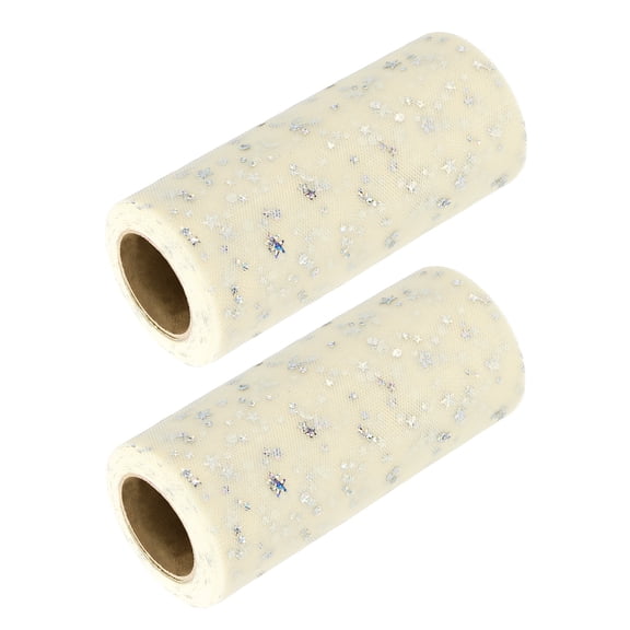 Uxcell 2pcs Glitter Tulle Ribbon (6 Inch x 25 Yards) - Star Moon Pattern Wide Mesh Ribbon Sparkle Fabric Tulle Rolls, for DIY Tutu Skirt Bow Wedding Decor Gift Wrapping, Beige