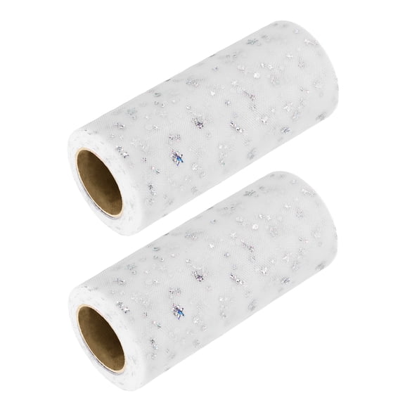 Uxcell 2pcs Glitter Tulle Ribbon (6 Inch x 25 Yards) - Star Moon Pattern Wide Mesh Ribbon Sparkle Fabric Tulle Rolls, for DIY Tutu Skirt Bow Wedding Decor Gift Wrapping, White
