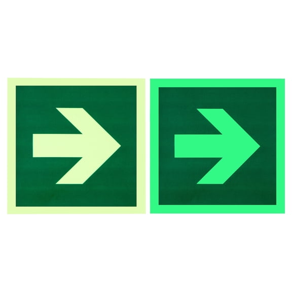 Uxcell 2pcs Glow in the Dark Right Arrow Sign, Photoluminescent Vinyl Fire Exit Sign Stickers(6"x6") - Self Adhesive Weather & Fade Resistance for Building Business Office Warehouse, Green