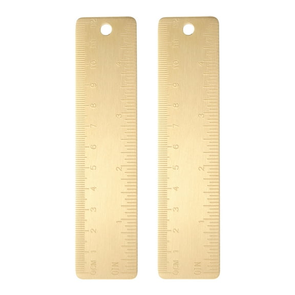 Uxcell 2pcs Gold Brass Ruler 13cm (4 Inch) Metric Inch Dual Scale Straight End Ruler Bookmark