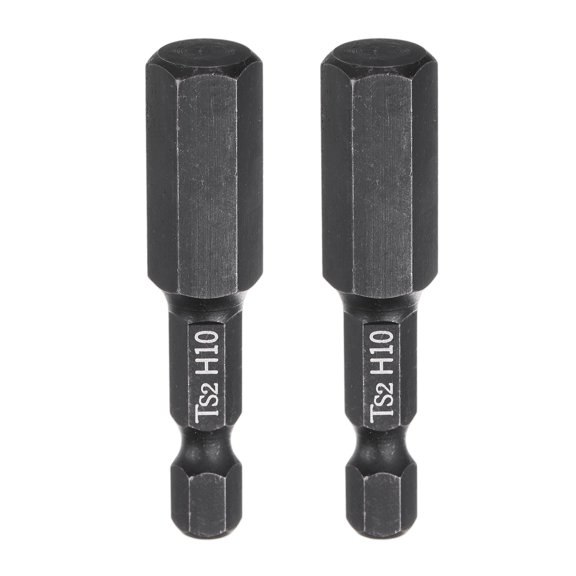 Uxcell 2pcs H10 Hex Head Drill Bit Wrench 10mm Metric Flat Tip 1/4" Hex Shank 50mm (2") Long Magnetic Black Phosphate Hexagonal Screw Driver Socket Industrial Screwdriver Power Bits