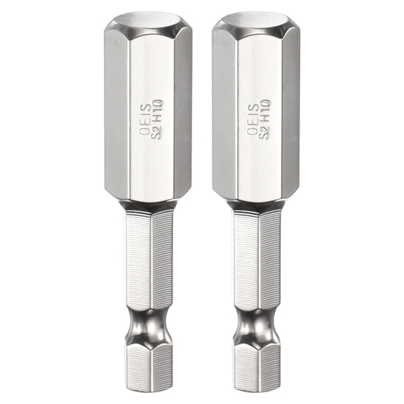 Uxcell 2pcs H10 Hex Head Screwdriver Bit 10mm Metric Flat Tip 1/4" Hex Shank 50mm (2") Long Magnetic Hexagonal Screw Drill Bit Wrench Chrome Plated