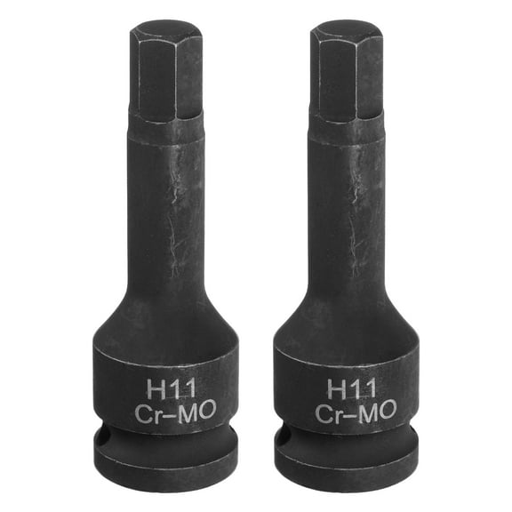 Uxcell 2pcs H11 (11mm) Hex Impact Bit Socket 1/2" Drive Hex CR-MO Steel Screwdriver Socket Adapter