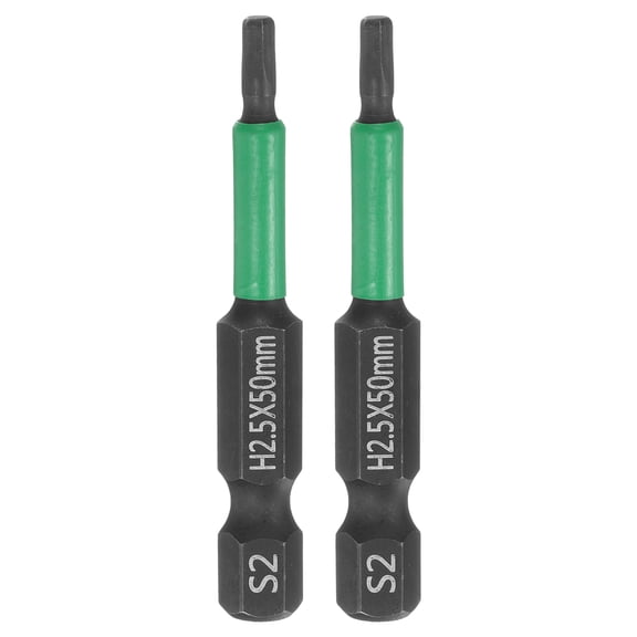Uxcell 2pcs H2.5 Flat Hex Head Screwdriver Bit 2.5mm Metric Tip 1/4" Hex Shank 50mm (2") Long Magnetic Hexagonal Screw Drill Bit Wrench Black Phosphate