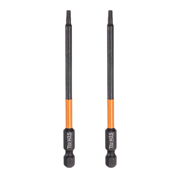 Uxcell 2pcs H2.5 Hex Head Drill Bit Wrench 2.5mm Metric Flat Tip 1/4" Hex Shank 100mm (4") Long Magnetic Black Phosphate Hexagonal Screw Driver Socket Industrial Screwdriver Power Bits