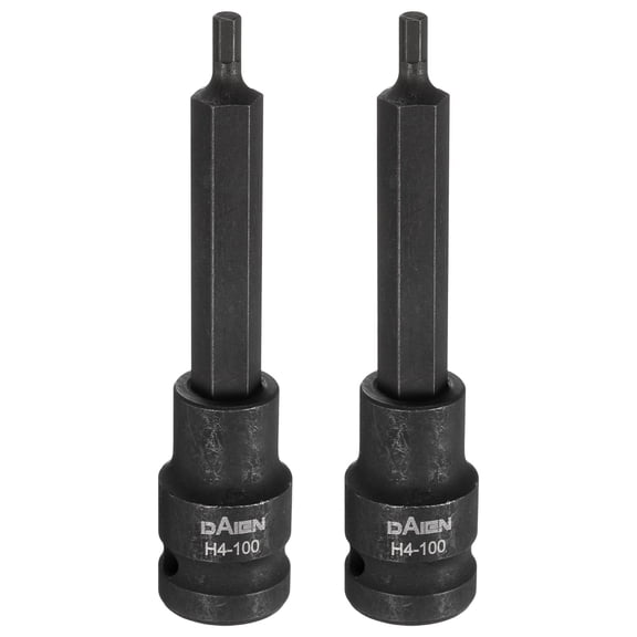 Uxcell 2pcs H4 Hex Bit Socket 100mm/3.94" Length 1/2" Square Drive Metric Extension Impact Bit Power Nut Driver Set S2 Steel Socket Ratchet Wrench Bits, Black