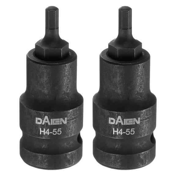 Uxcell 2pcs H4 Hex Bit Socket 55mm/2.17" Length 1/2" Square Drive Metric Extension Impact Bit Power Nut Driver Set S2 Steel Socket Ratchet Wrench Bits, Black