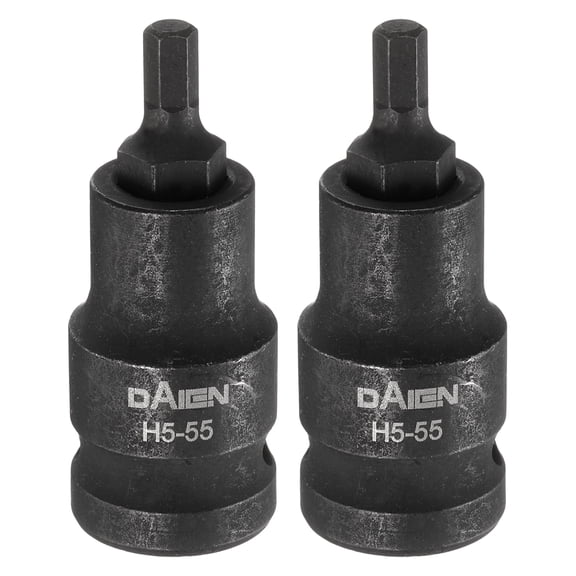 Uxcell 2pcs H5 Hex Bit Socket 55mm/2.17" Length 1/2" Square Drive Metric Extension Impact Bit Power Nut Driver Set S2 Steel Socket Ratchet Wrench Bits, Black