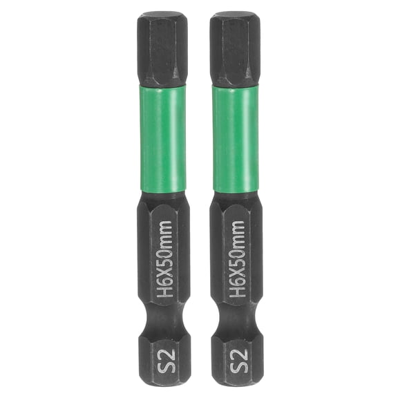 Uxcell 2pcs H6 Flat Hex Head Screwdriver Bit 6mm Metric Tip 1/4" Hex Shank 50mm (2") Long Magnetic Hexagonal Screw Drill Bit Wrench Black Phosphate