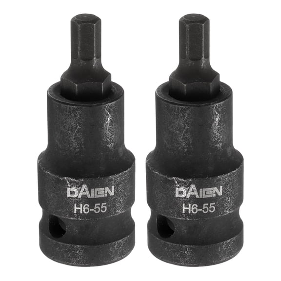 Uxcell 2pcs H6 Hex Bit Socket 55mm/2.17" Length 1/2" Square Drive Metric Extension Impact Bit Power Nut Driver Set S2 Steel Socket Ratchet Wrench Bits, Black