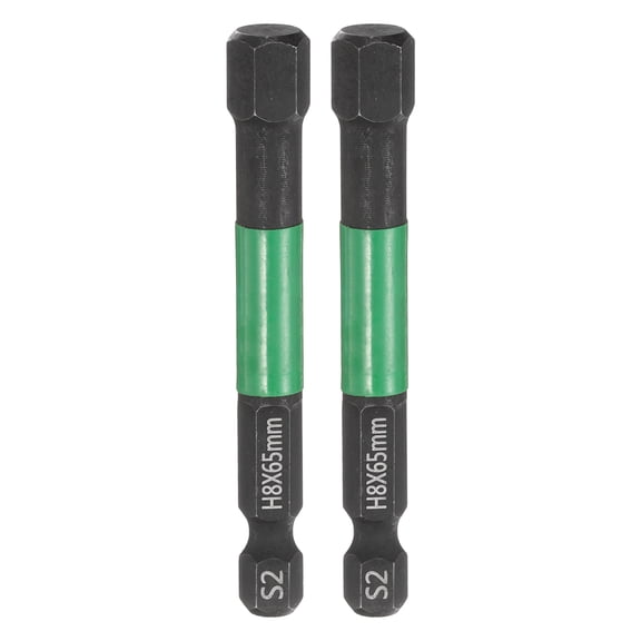 Uxcell 2pcs H8 Flat Hex Head Screwdriver Bit 8mm Metric Tip 1/4" Hex Shank 65mm (2.6") Long Magnetic Hexagonal Screw Drill Bit Wrench Black Phosphate