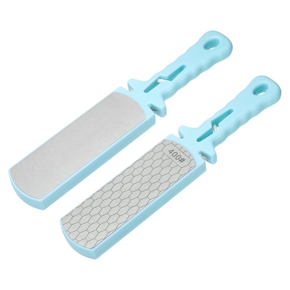 Uxcell 2pcs Hand Sharpening Stone Whetstone, 400/1000 Grits 2 Side Diamond Large Sharpener 5 in 1  Multi Use Handheld Sharpen Tools with 3 Slots for Kitchen Knife Scissors