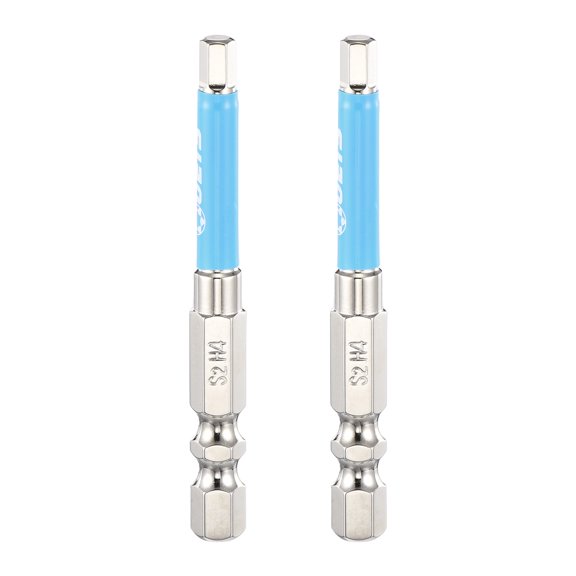 Uxcell 2pcs Hex Impact Screwdriver Bits 4mm (H4.0) Magnetic Flat Head 1/4" Hex Shank 65mm (2.6") Long Chrome Plating S2 Steel Hexagon Wrench Drill Bits Electric Power Tools