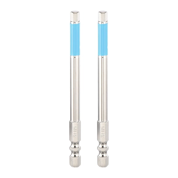 Uxcell 2pcs Hex Impact Screwdriver Bits 5mm (H5.0) Magnetic Flat Head 1/4" Hex Shank 100mm (4") Long Chrome Plating S2 Steel Hexagon Wrench Drill Bits Electric Power Tools