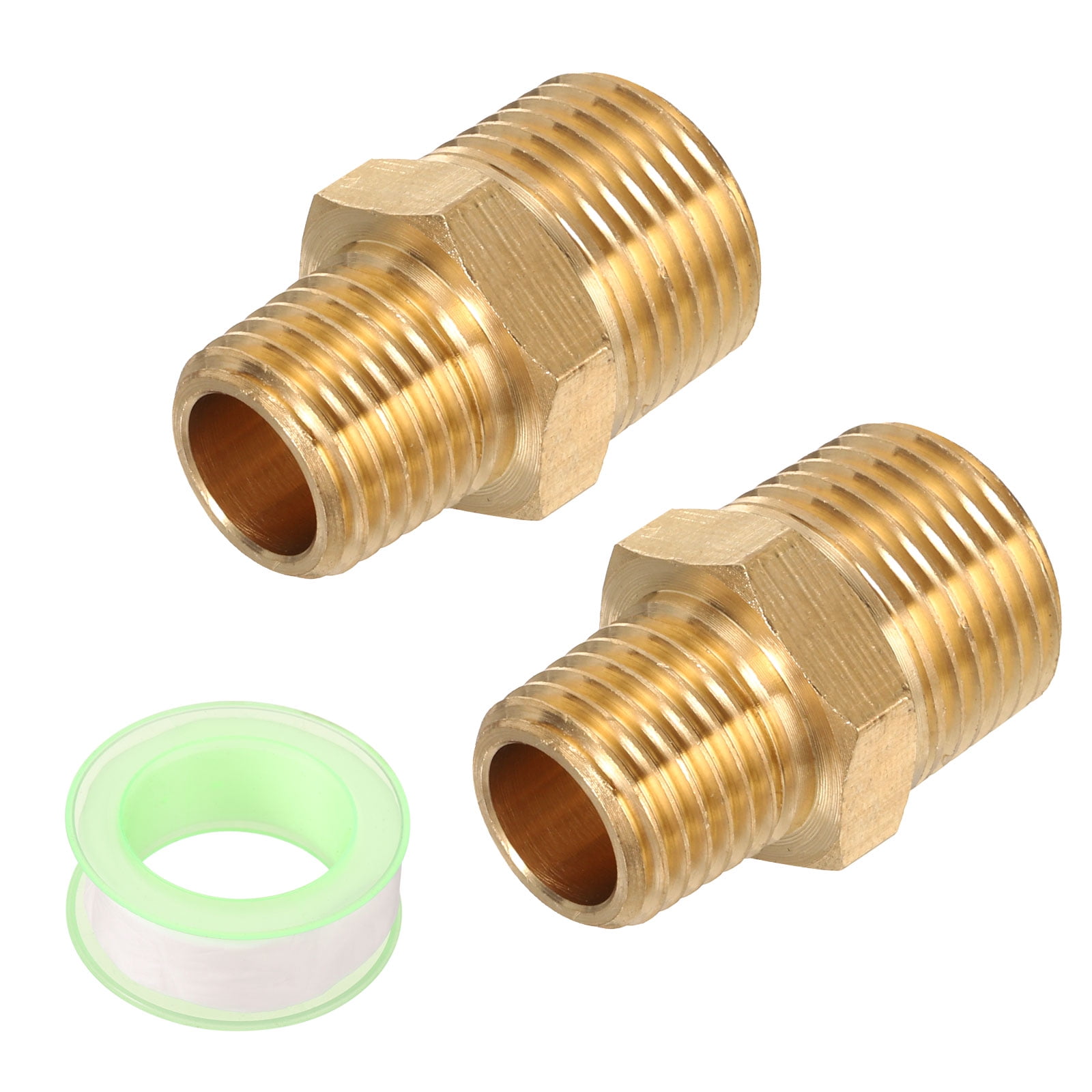 Uxcell 2pcs Hex Nipple Brass Pipe Fitting, 1/4 NPT Male x 3/8 NPT Male ...