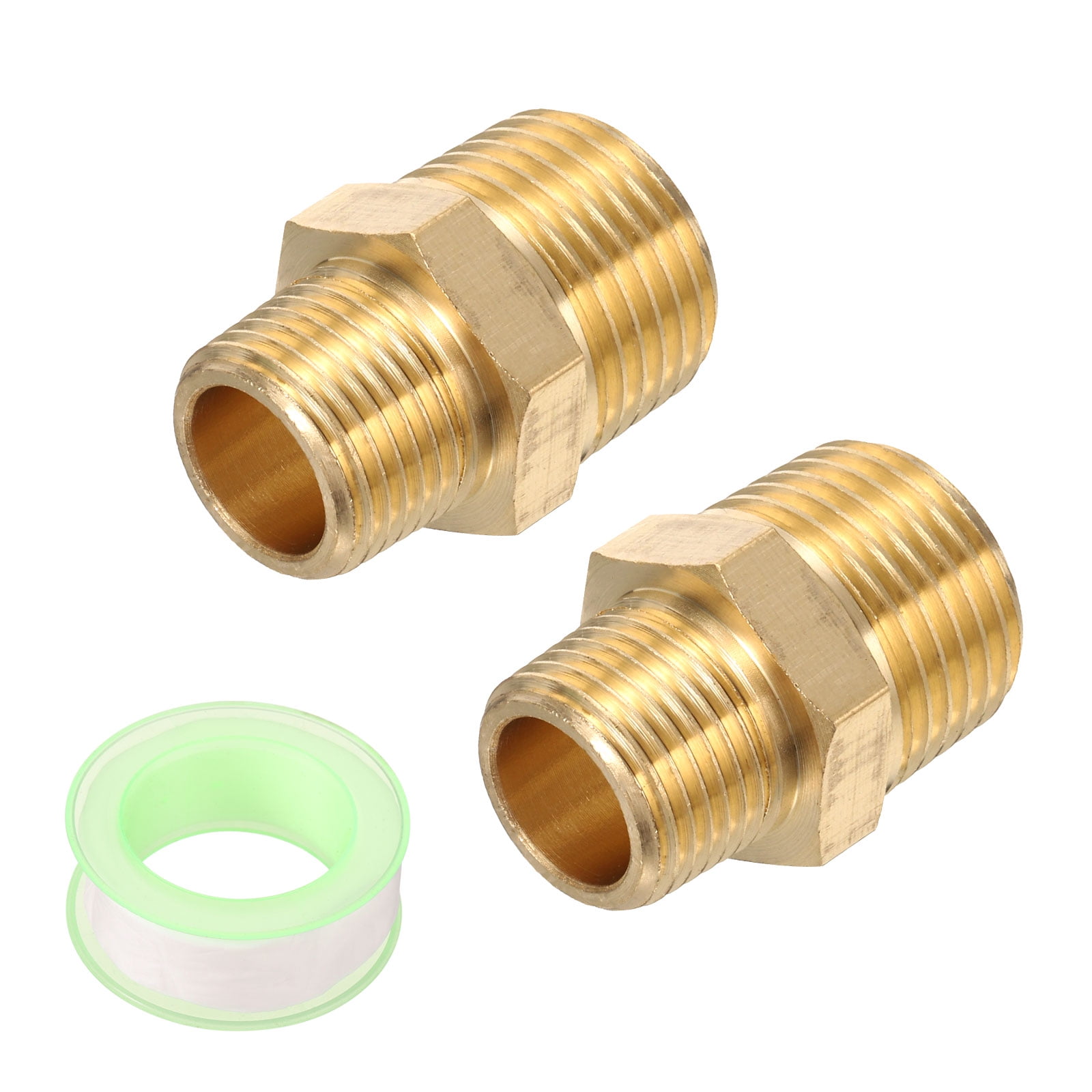 Uxcell 2pcs Hex Nipple Brass Pipe Fitting, 3/8 NPT Male x 1/2 NPT Male ...