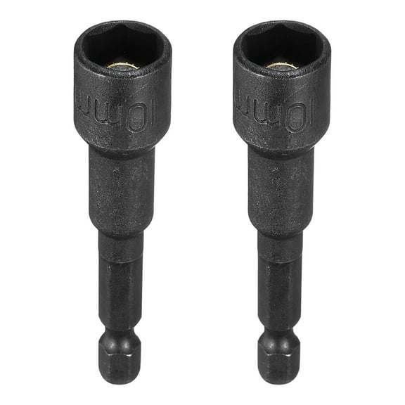 Uxcell 2pcs Hex Nut Driver Drill Bit 10mm 6-Points Socket 1/4" Hex Shank Magnetic Nut Setter CR-V Steel Quick Change Socket