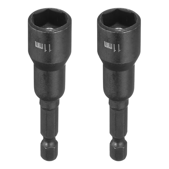 Uxcell 2pcs Hex Nut Driver Drill Bit 11mm 6-Points Socket 1/4" Hex Shank Magnetic Nut Setter CR-V Steel Quick Change Socket