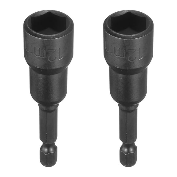 Uxcell 2pcs Hex Nut Driver Drill Bit 12mm 6-Points Socket 1/4" Hex Shank Magnetic Nut Setter CR-V Steel Quick Change Socket