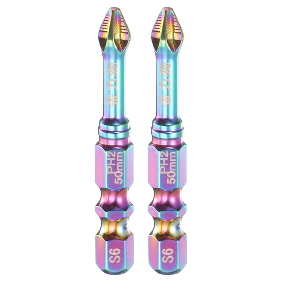 Uxcell 2pcs Impact Phillips Screwdriver Bit PH2 (#2) Anti Slip Teeth Tip 1/4" Hex Shank 2" (50mm) Long Magnetic Cross Screw Driver Industrial Drill Bits